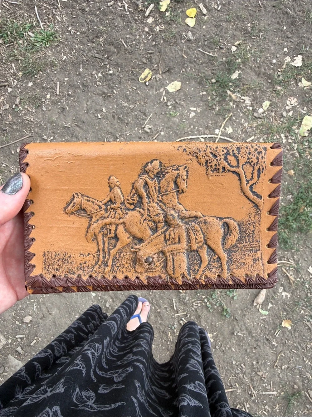 Vintage stamped leather wallet unisex
